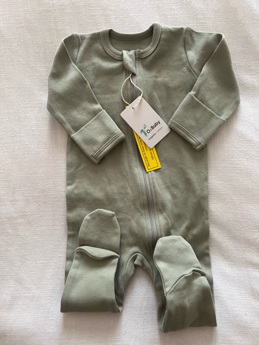 NWT Sage Green Organic Cotton Zip Front Footie Pajamas, 3-6 Months